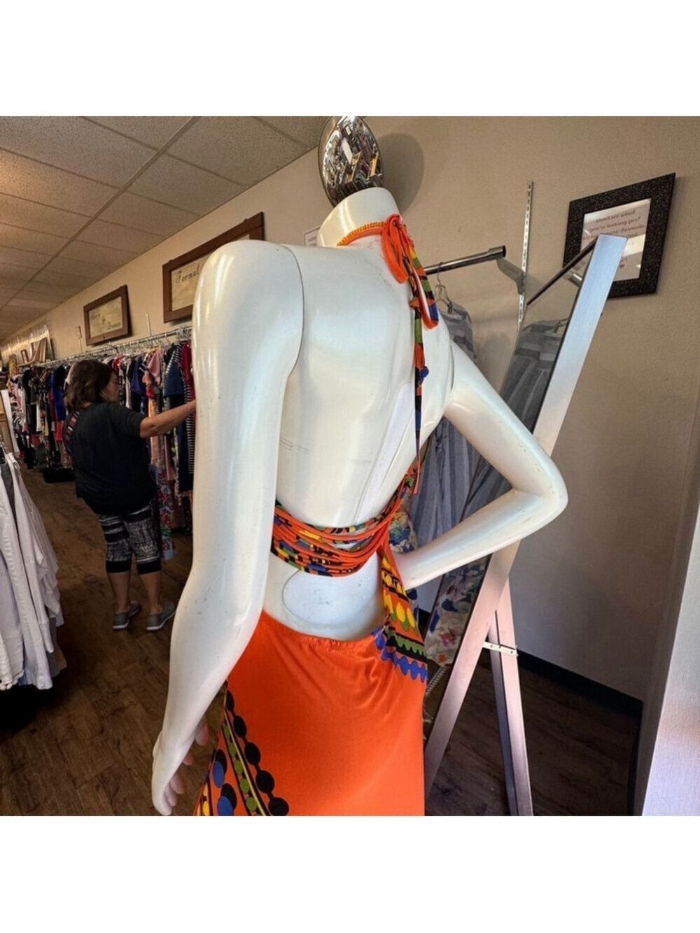 Vintage VENUS Orange Halter Strappy Maxi Dress Medium - Picture 7 of 14